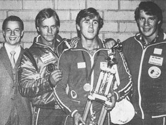 Juhani Hokkasen EM-pronssia 1980 oli todistamassa, Jouni Virtamo, Keijo Reiman ja Jyrki Savolainen.